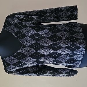 INC International Concepts Black & Silver Glittery V-Neck Top Size Petite Large